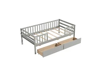 Slickblue Twin Daybed with Fence and 2 Drawers Kids Bed for Boys & Girls-White