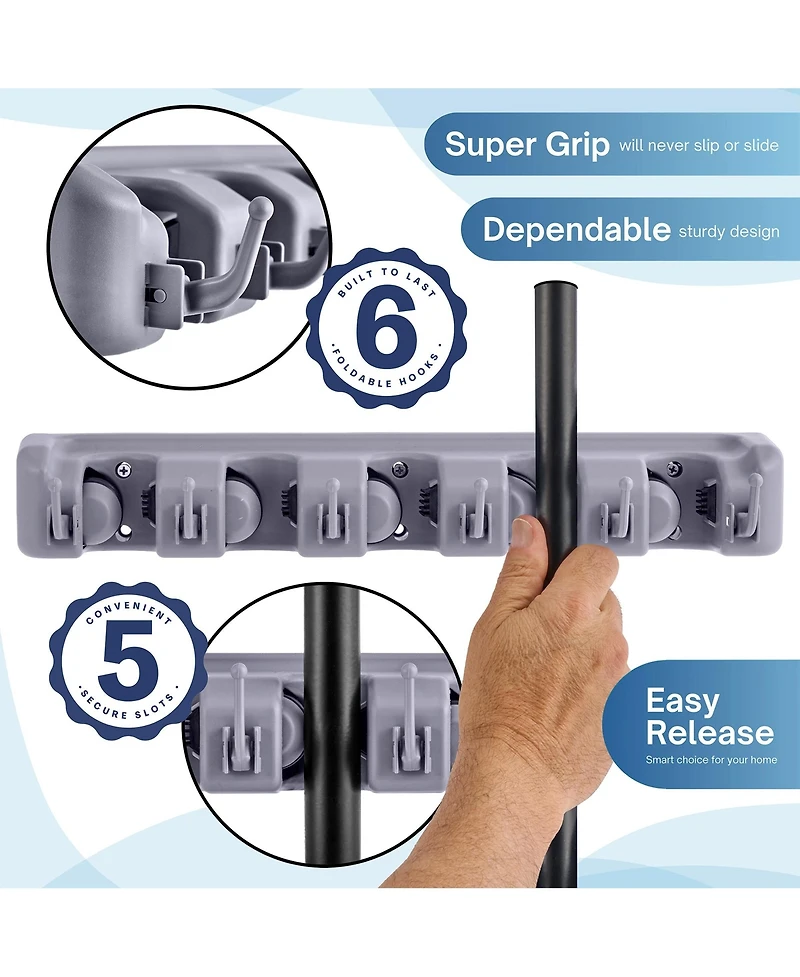 Sorbus 16 Inch Wall-Mounted Mop, Broom Organizer - Holds Up to 11 Items - Ideal for Kitchen, Laundryroom