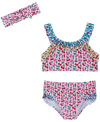 Andy & Evan Girls' 2T-5 Ruffle Top, Bikini Bottom, Matching Headband, 3-Piece Set
