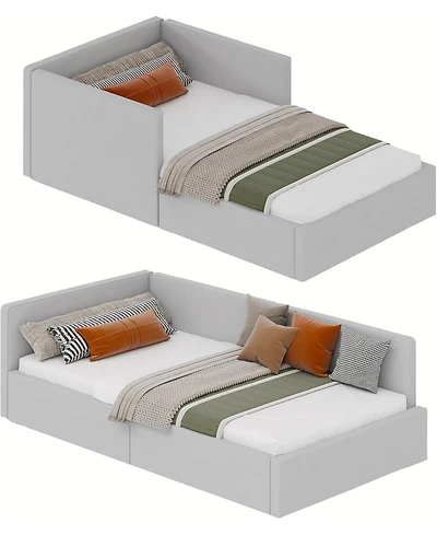 gaomon Twin daybed with headboard, Corner Bed Frame Rails, Velvet Upholstered Sofa Guardrail for Bedroom, Guest Room