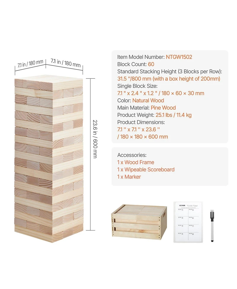 Sugift 60-Piece Giant Tumbling Timber Set with Storage Crate & Scoreboard