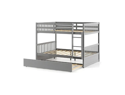 Slickblue Full over Full Bunk Bed Platform Wood Bed with Ladder-White