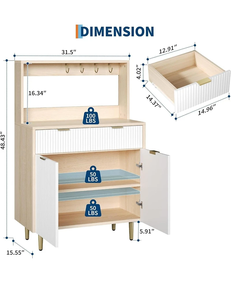"Gaomon Fluted Sideboard Buffet Cabinet with Storage, Modern Coffee Bar Cabinet with Adjustable Shelves & 2 Drawers, Wood Console for Kitchen