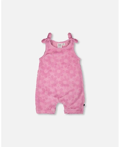 Deux par Baby Girls Terry Cloth Romper with Bows Pink