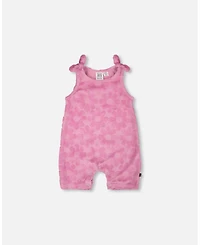Deux par Baby Girls Terry Cloth Romper with Bows Pink