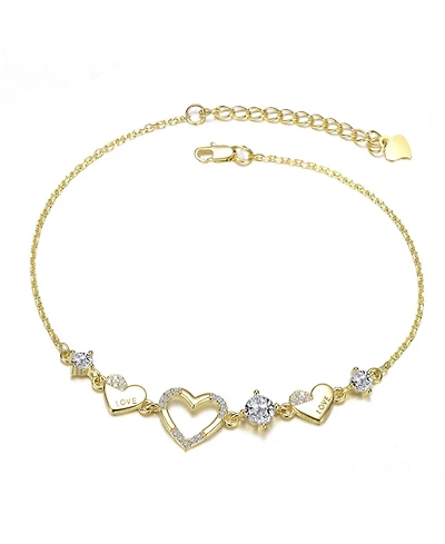 GiGiGirl Dazzling Cubic Zirconia Hearts Bracelet in 14K Gold Plated