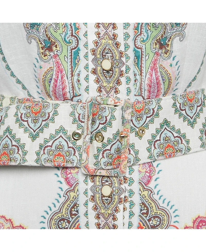 Pre-Owned Zimmermann Women's White Paisley Print Linen Ninety-Six Filigree Dress
