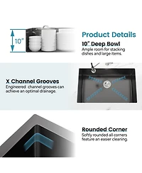 flynama 27x19inch Black Stainless Steel Kitchen Sink Single Bowl Undermount Handmade