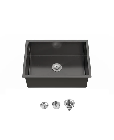 flynama 27x19inch Black Stainless Steel Kitchen Sink Single Bowl Undermount Handmade