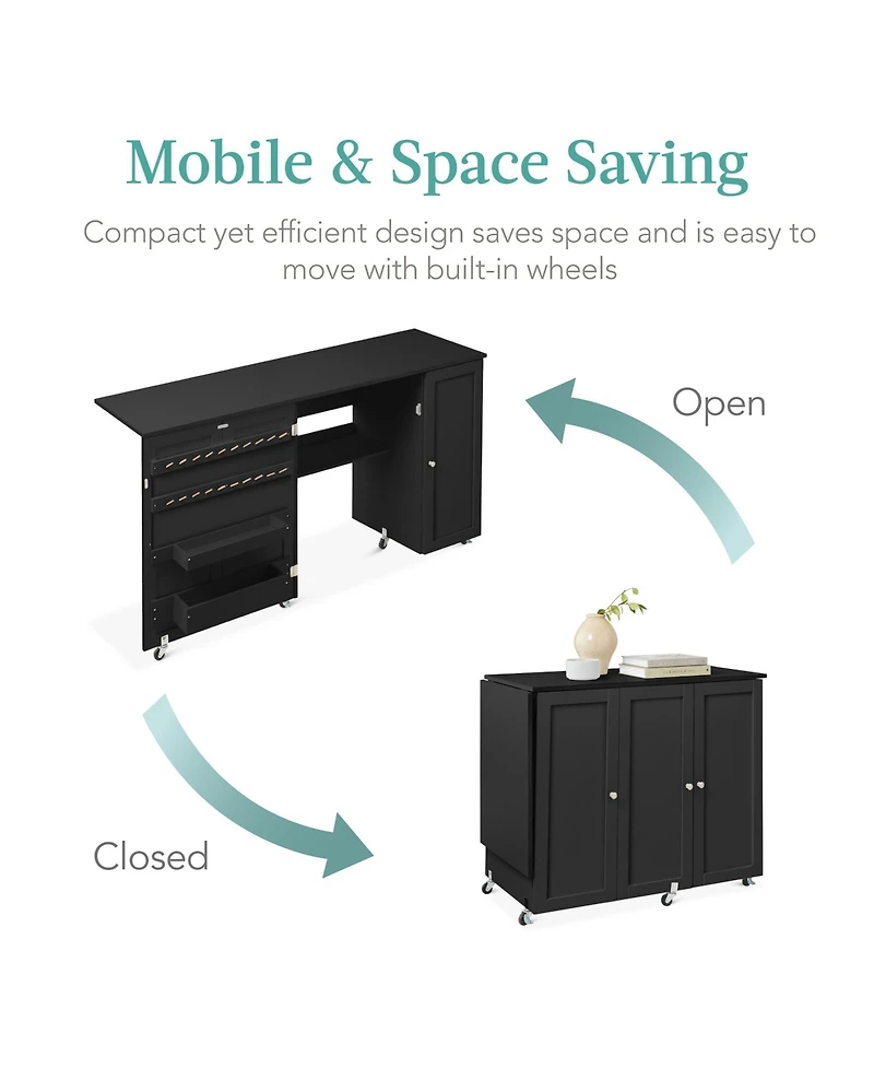 Best Choice Products Large Portable Multipurpose Folding Sewing Table w/ Magnetic Doors, Craft Storage
