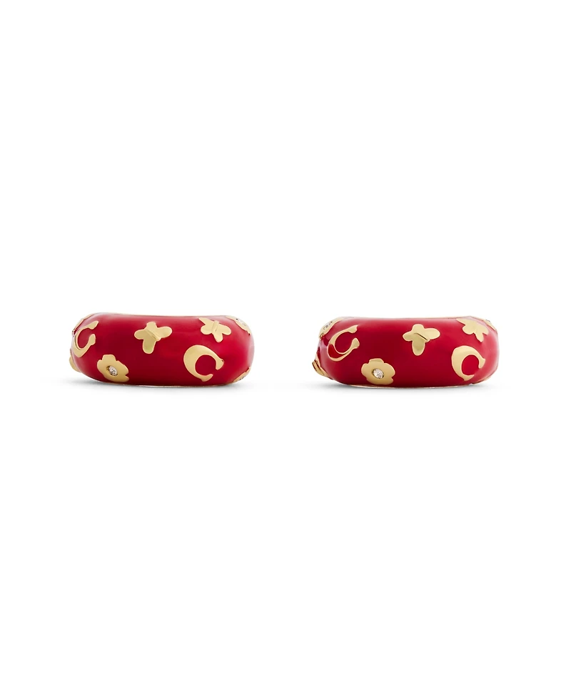 Coach Red Signature C Floral Chubby Hoop Earrings