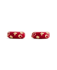 Coach Red Signature C Floral Chubby Hoop Earrings