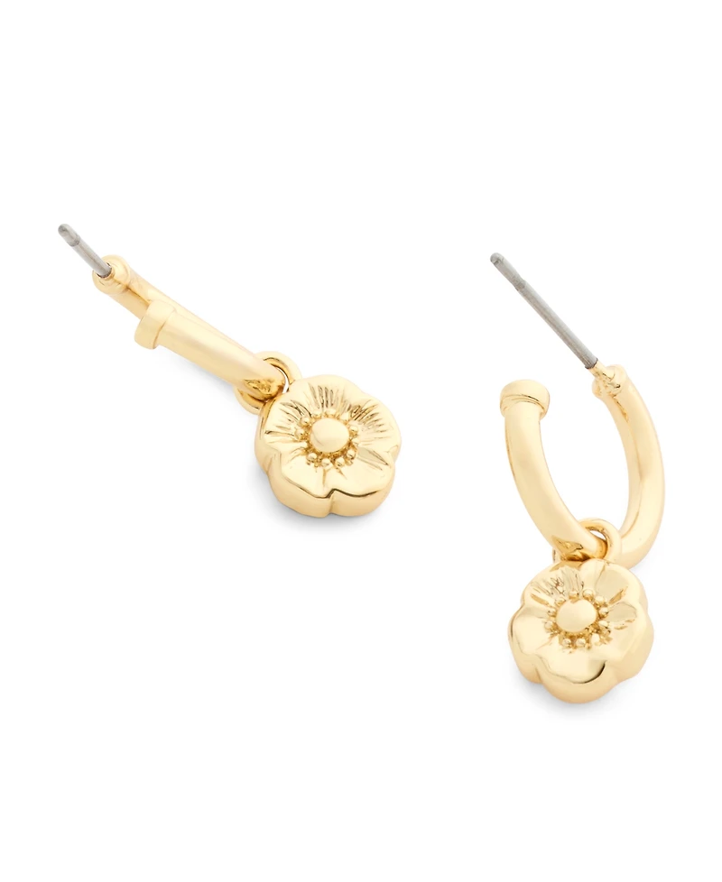 Coach Faux Stone Signature Tea Rose Charm Huggie Earrings