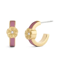 Coach Pink Signature Tea Rose Enamel Huggie Earrings