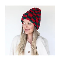 Headbands of Hope Women's Two-Tone Checkerboard Knit Beanie - Red + Green