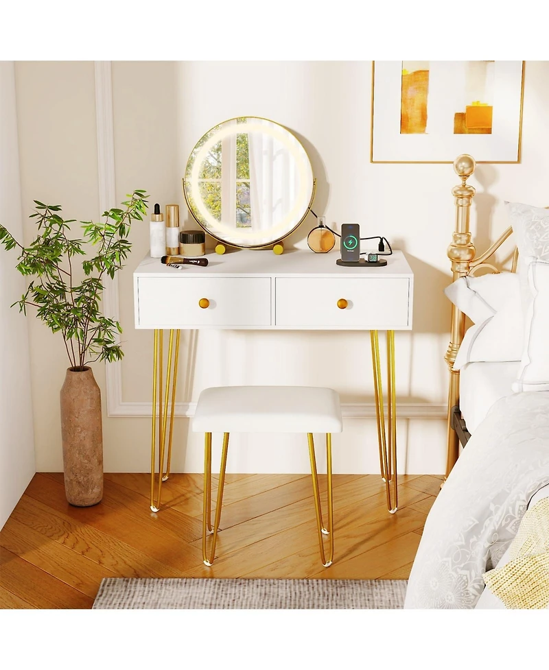 Volenca Vanity Desk with Adjustable Lighted Mirror for Bedroom, Makeup Dressing Table