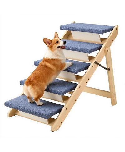 Cozito -Step Wooden Pet Stairs for Bed, Sofa, or Car, Foldable Flat Design