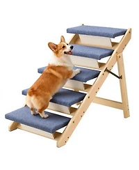 Cozito -Step Wooden Pet Stairs for Bed, Sofa, or Car, Foldable Flat Design