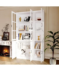Homsee White Wooden Storage Cabinet Sideboard with 4 Drawers and 3-Tier of Shelf