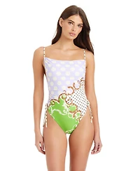 Sanctuary Women's Pretty Provence Over-The-Shoulder Shirred Side Swimsuit