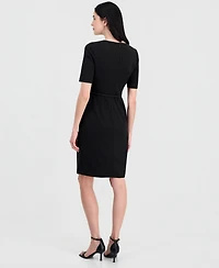 Anne Klein Women's Elbow-Sleeve Twist-Front Sheath Dress