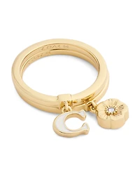 Coach Faux Stone Signature C Tea Rose Charm Duo Ring Set