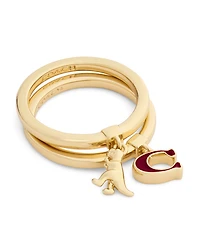 Coach Faux Stone Signature C Heart Charm Duo Ring Set