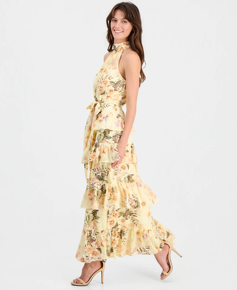 Anne Klein Women's Floral Print Halter Neck Sleeveless Maxi Dress