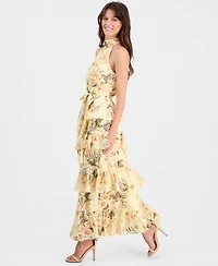 Anne Klein Women's Floral Print Halter Neck Sleeveless Maxi Dress