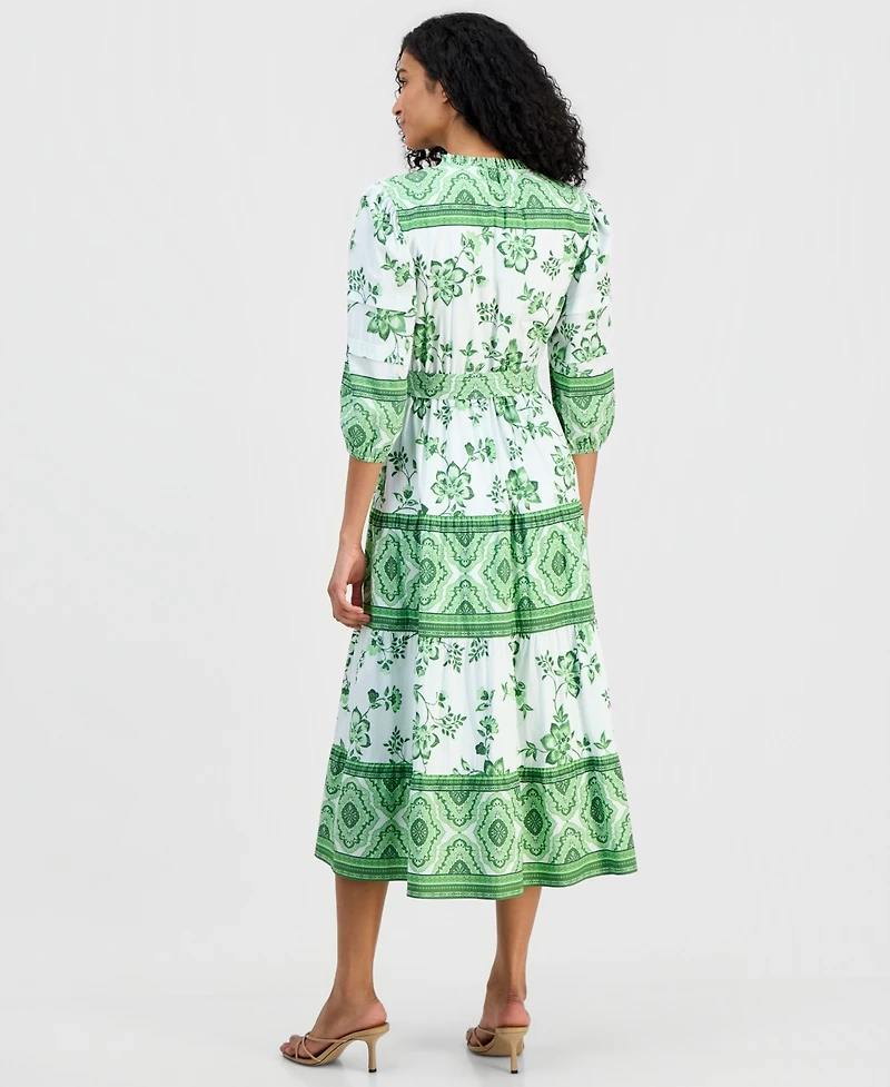 T Tahari Women's Split-Neck Tiered Dress