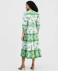 T Tahari Women's Split-Neck Tiered Dress