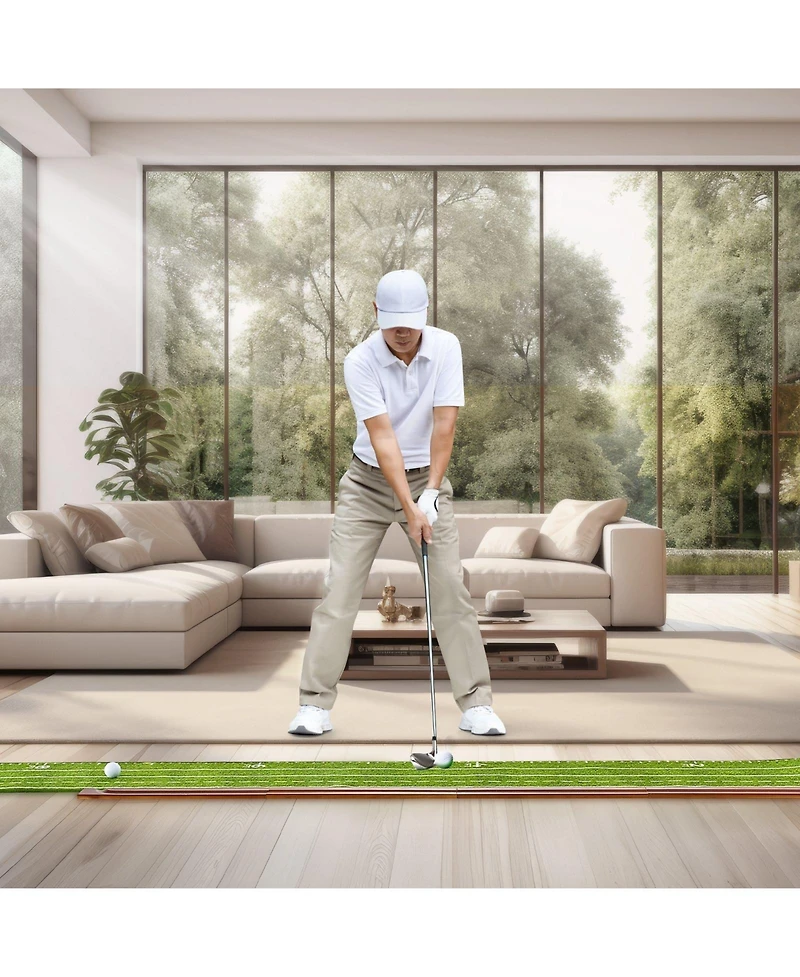 Sugift Golf Putting Mat Indoor 2-Hole Green with Ball Return Alignment Guide and Base