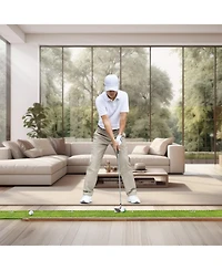 Sugift Golf Putting Mat Indoor 2-Hole Green with Ball Return Alignment Guide and Base