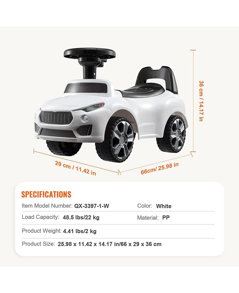 Sugift White Ride On Push Car with Music & Storage, Ages 1-3