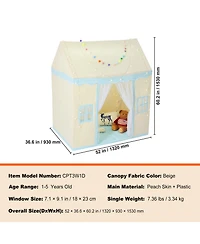 Sugift Kids Play Tent with Mat & Lamp, Castle Design, Beige