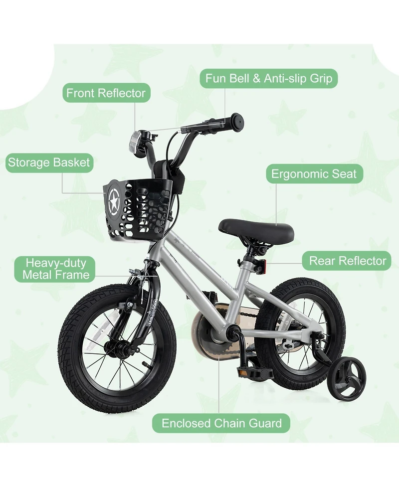 Sugift 12 Inch Kids Bike Adjustable with Transparent Chain Cover for 3-4 Years Old