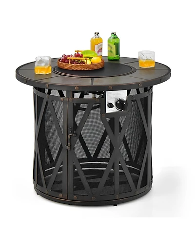 Sugift 32 Inch 30000 Btu Fire Pit Table with Fire Glasses and Pvc Cover
