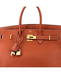 Pre-Owned HERMES Birkin 35 Handbag Brown Clemence with Gold Hardware