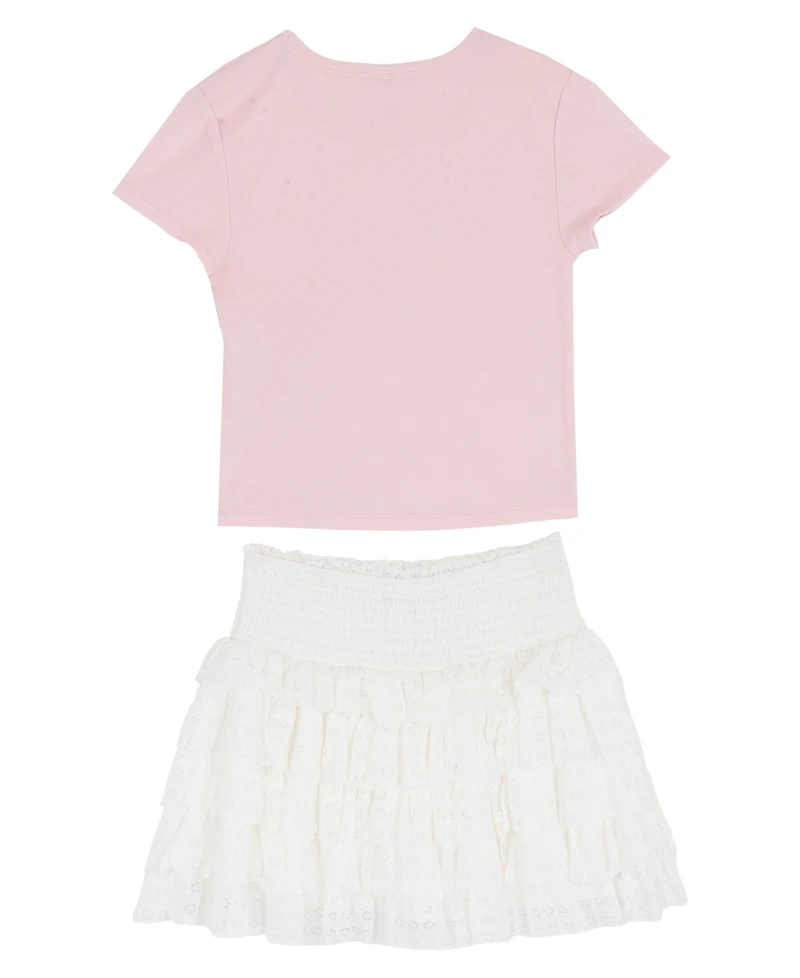 Rare Editions Girls' 7-12 Graphic T-Shirt and Lace Tiered Skort, 2-Piece Set