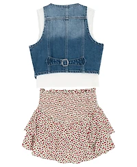 Rare Editions Girls' 7-12 Denim Vest, Cami and Skort, 3-Piece Set