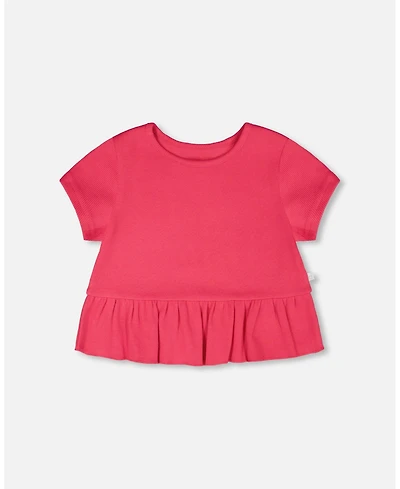 Deux par Deux Toddler Girls Rib Crop T-Shirt with Frill Pink - Toddler|Child