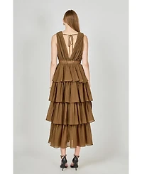 endless rose Women's Crinkled Deep V Tiered Maxi Dress