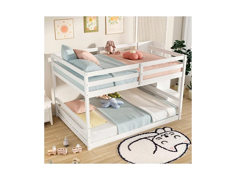 Slickblue Low Full Bunk Bed with Solid Wood and Storage Steps