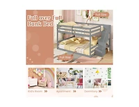 Slickblue Low Full Bunk Bed with Solid Wood and Storage Steps