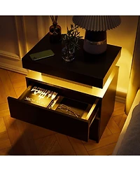 Rainsken Led Nightstand with 2 Drawers, Bedside Table Cabinet with Adjustable Color Lighting, Modern End Side Table for Bedroom