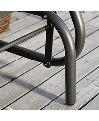 Flynama Black Outsunny Porch Glider Metal Frame Mesh Fabric Curved Armrests Steel Frame for Garden Poolside Backyard Balcony