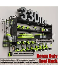 Hausource 32" Wall Mount Tool Organizer 4 Layers Garage Storage Racks with 8 Drill Holders, Power Adapter for Home Organization