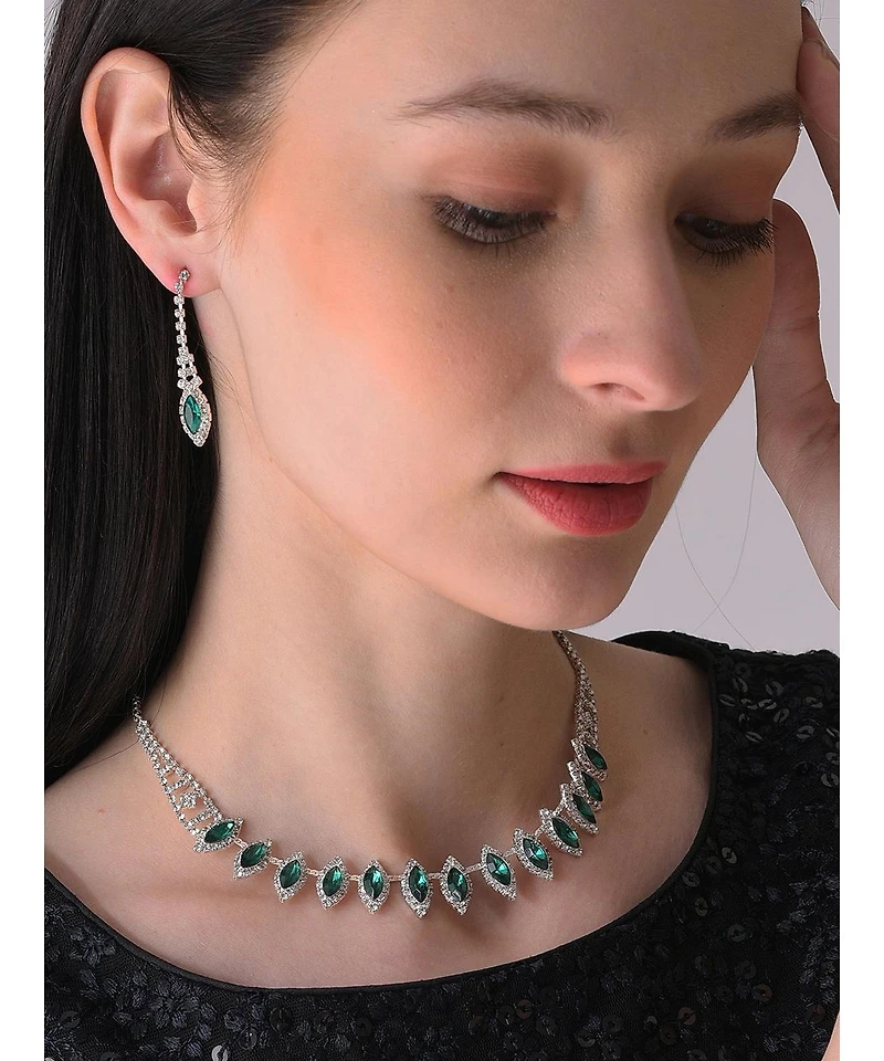 Sohi Silver Plated Designer Stone Necklace And Earring Set