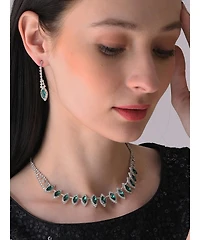 Sohi Silver Plated Designer Stone Necklace And Earring Set