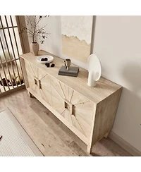 Boyel Living 60" Rustic Farmhouse Wood Credenza with Symmetrical Sunburst Doors